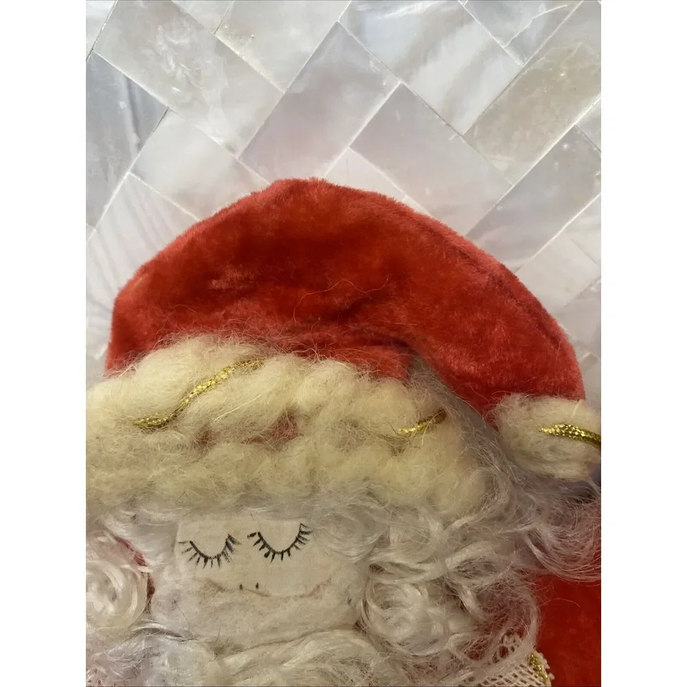 Rare Vintage Santa Claus MCM Cloth Velvet? Lace? Pillow‎ Christmas Moon Angel